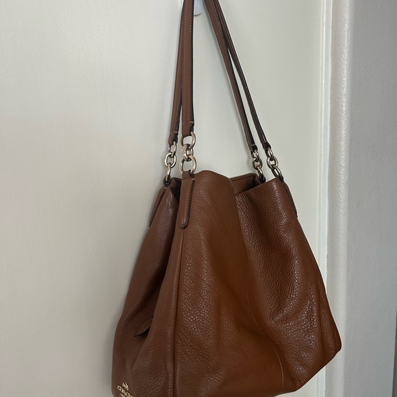 Coach Phoebe Pebbled Leather Shoulder Bag Hobo F35723 Saddle - Picture 5 of 9